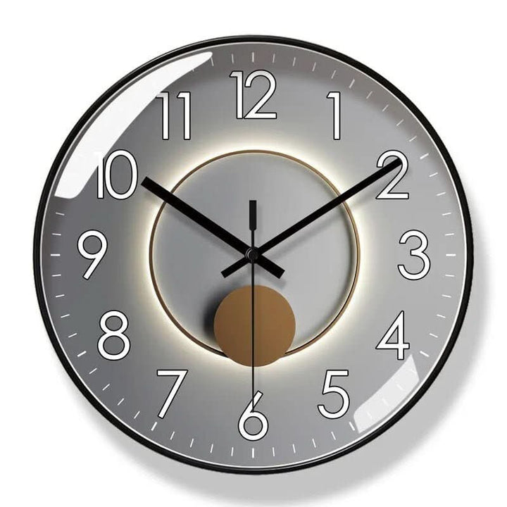 Close-up of a silent quartz Nordic wall clock, showcasing its minimalist design and modern aesthetic.