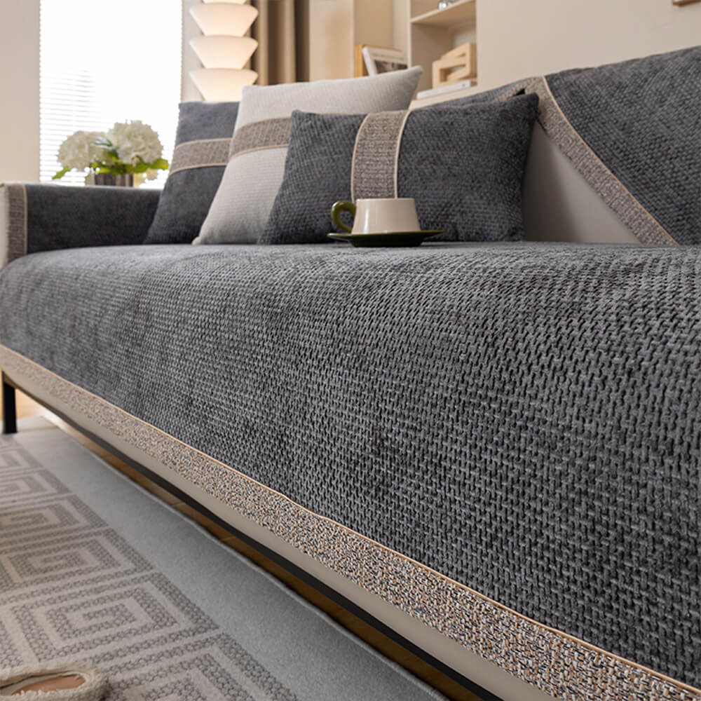 Various color options of the modern tweed chenille anti-slip couch cover displayed