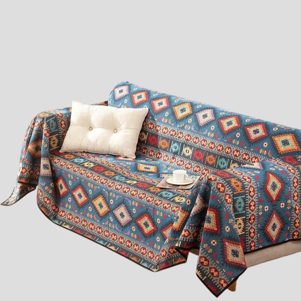 New4 throw blanket, features intricate Moroccan jacquard design, ideal as a bedspread.