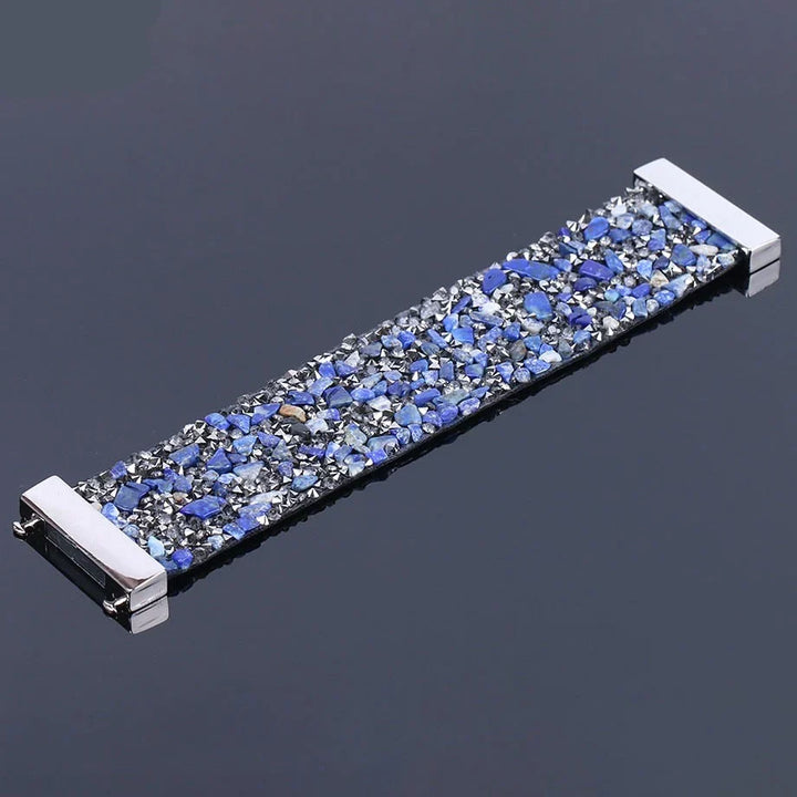Crystal energy natural stone and leather unisex bracelet, a stylish fashion accessory.