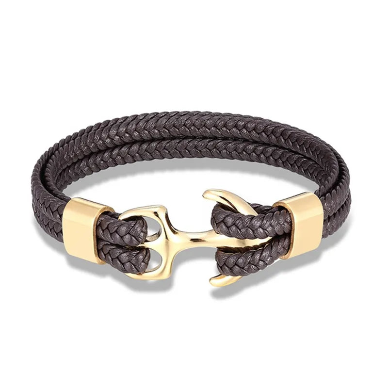 Stylish men's nautical anchor leather bracelet, an ideal rugged gift for him.