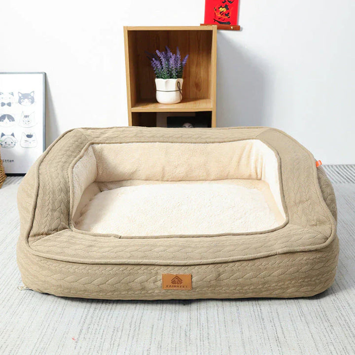 Durable orthopedic dog bed with a grey washable cover, designed for pet comfort