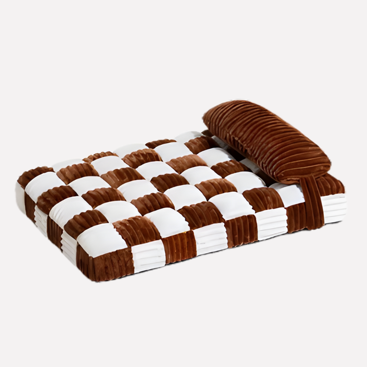 Orthopedic dog mattress for large dogs with a washable, removable cover, providing pet comfort.