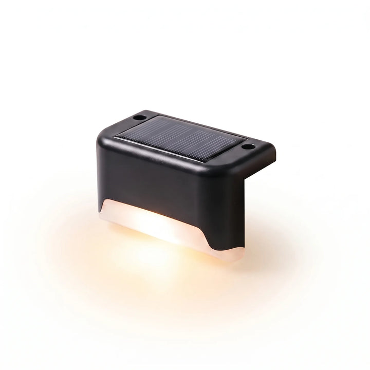 Waterproof LED solar step lights for outdoor stairs. Automatic wireless lighting for safety & ambiance.