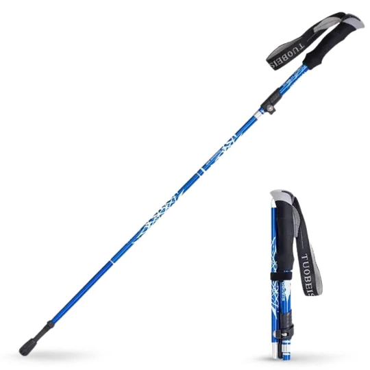 Alloy steel automatic retractable walking stick. Foldable & portable for hiking & camping adventures.