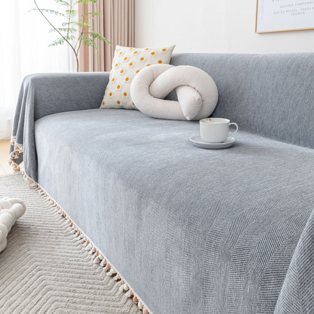 Boho decor herringbone sofa slipcover, machine washable and pet friendly, for sofa protection.