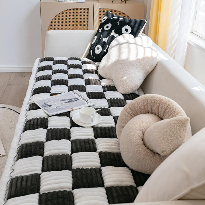 Chenille pet bed cover transforming a sofa into a cozy spot for dogs and cats.