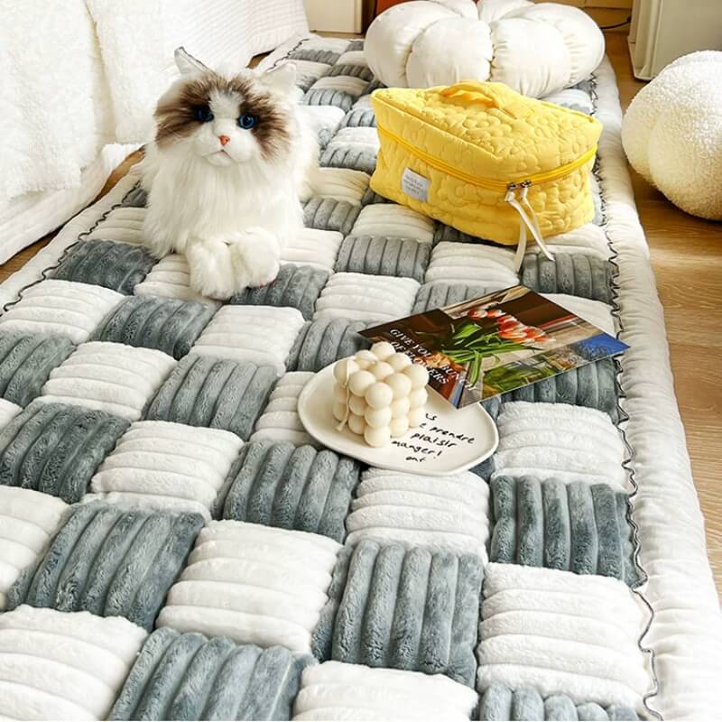 Non-slip chenille pet protector in a living room setting, ideal for active pets.