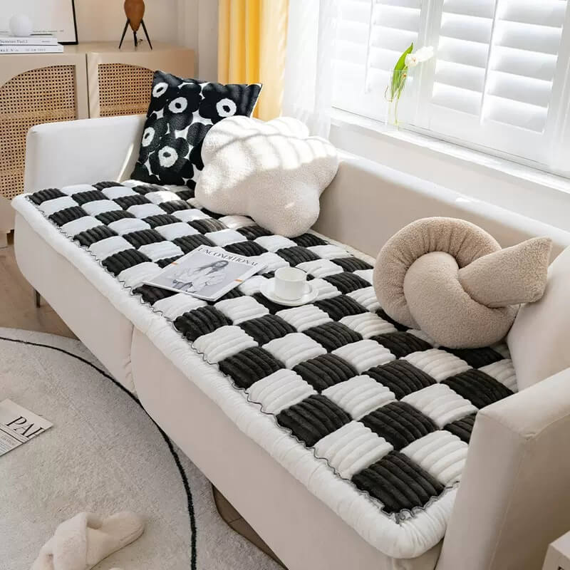 Textured chenille pet furniture cover, designed for easy cleaning and pet comfort.