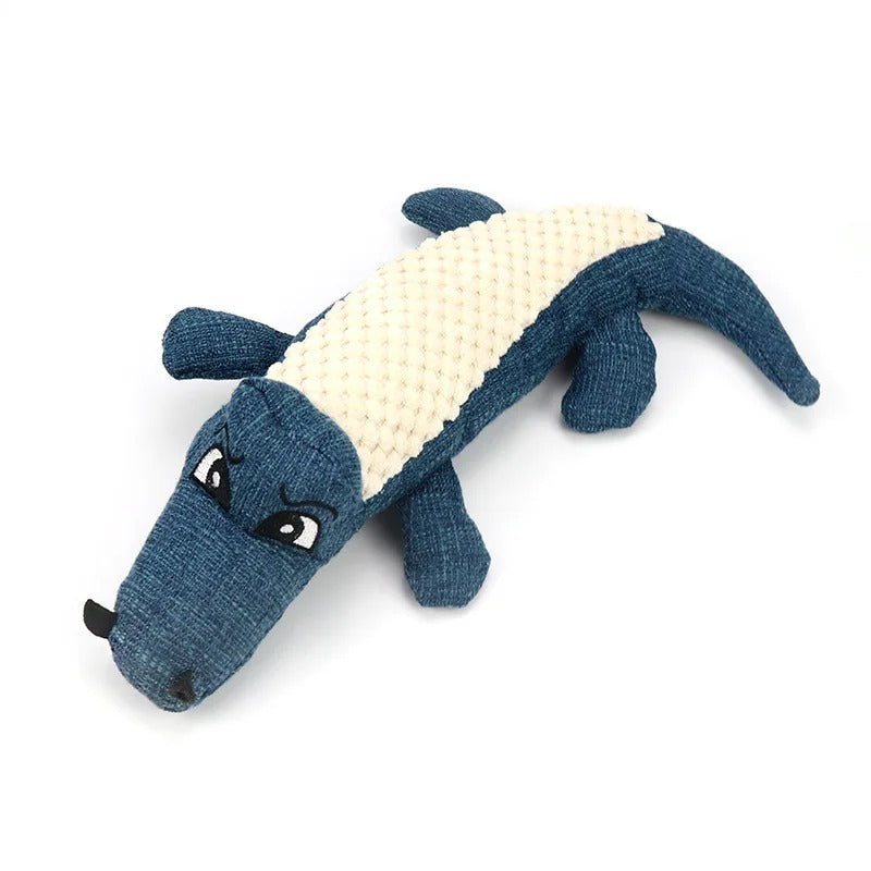 Adorable green crocodile dog toy, a sturdy plush squeaker toy for hours of pet entertainment