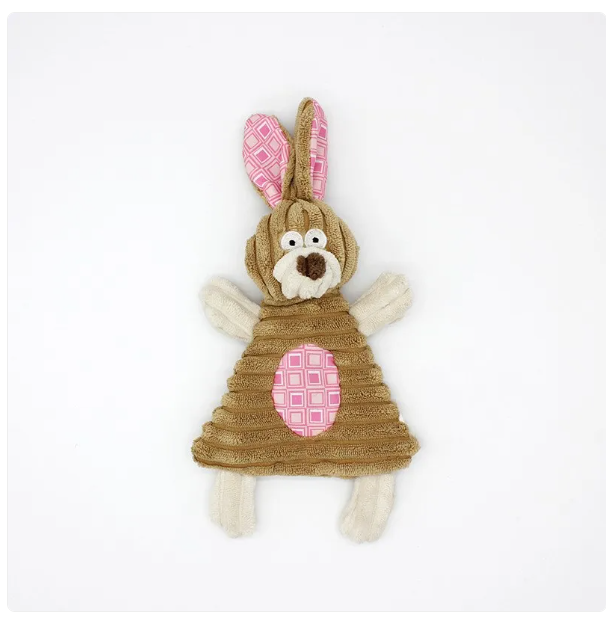 Plush dog toy featuring internal rope for extended chewing and interactive play.