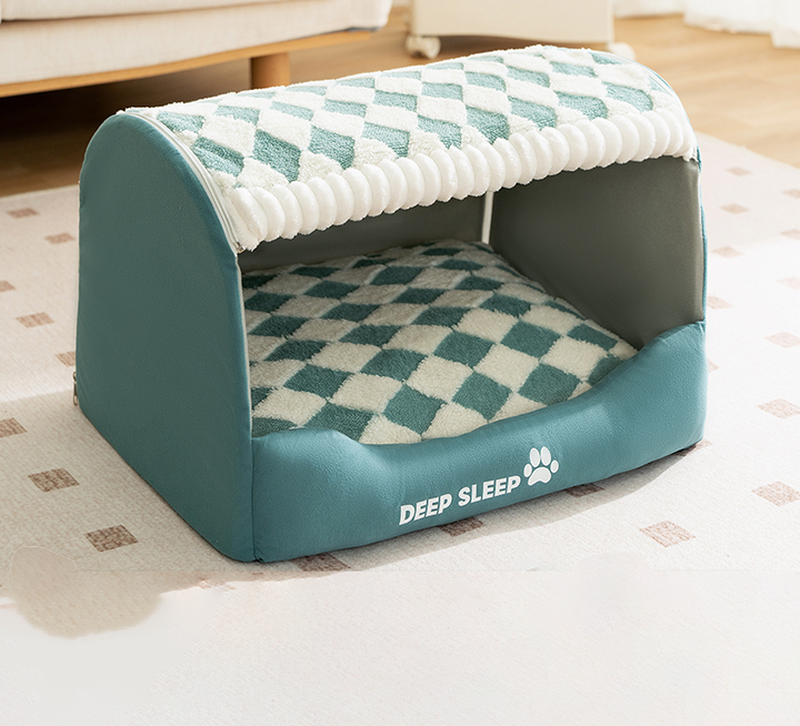 Adorable plush enclosed dog house with a comfy, washable pet bed for ultimate pet comfort