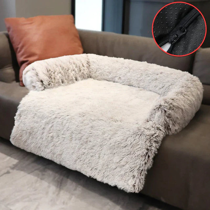 Top-down view of a spacious pet sofa bed, demonstrating its plush interior and supportive structure, animal furniture