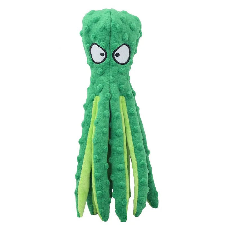 Plush octopus dog toy with squeaker and crinkle paper for interactive play