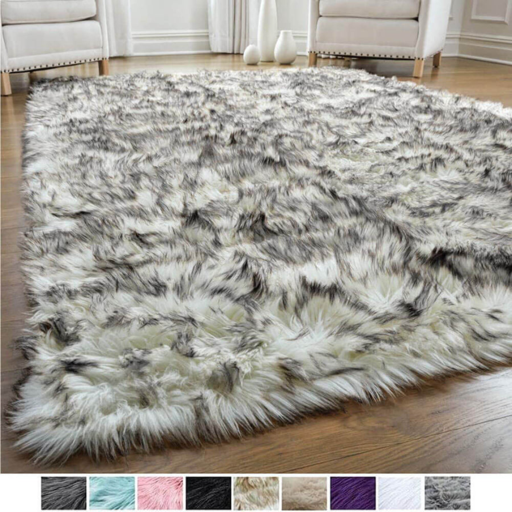 Cozy faux wool area rug, texture focus, suitable for a comfortable bedroom