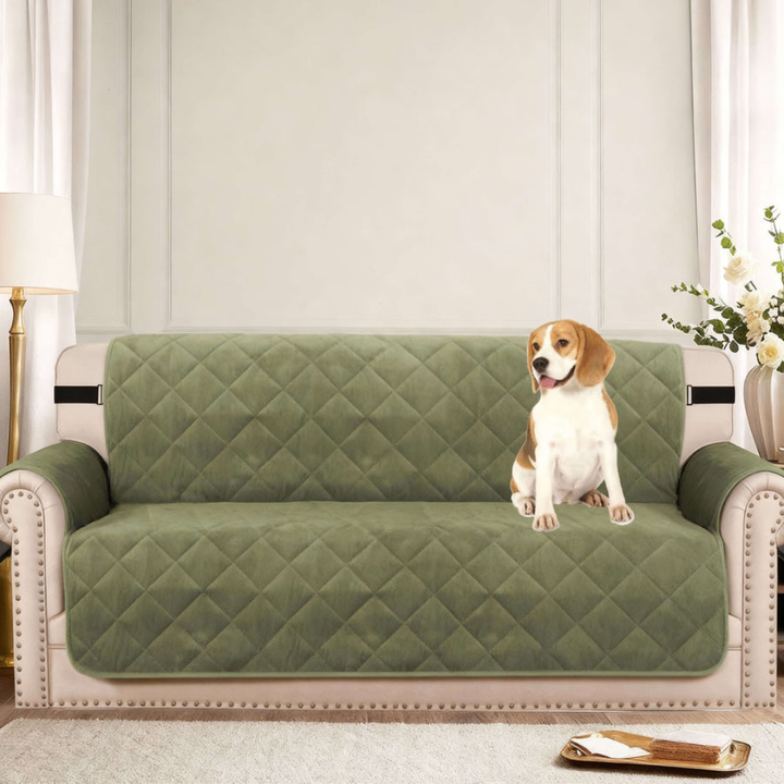 Close-up of soft velvet sofa cover texture, showcasing its waterproof and pet-friendly qualities.