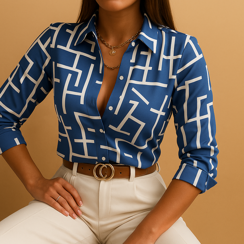 Women's chic printed blouse, elegant & comfortable, perfect for casual or work wear.