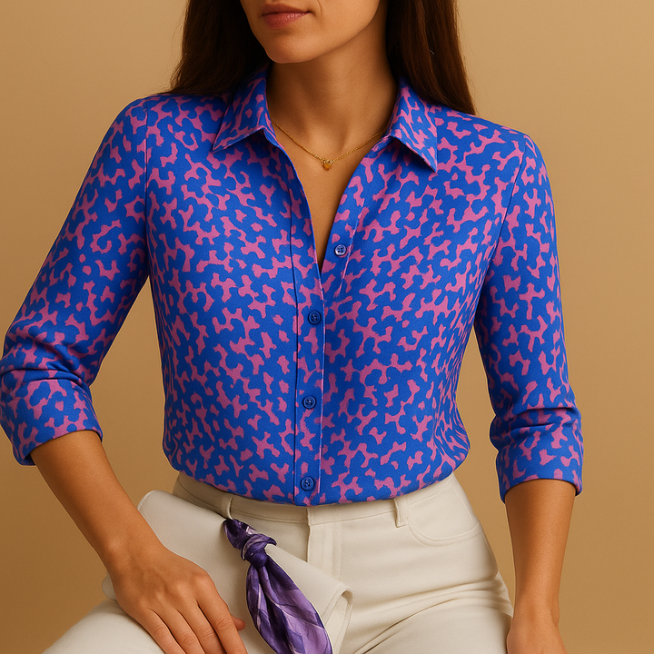 Fashionable women's apparel: a printed blouse with comfort & chic design.