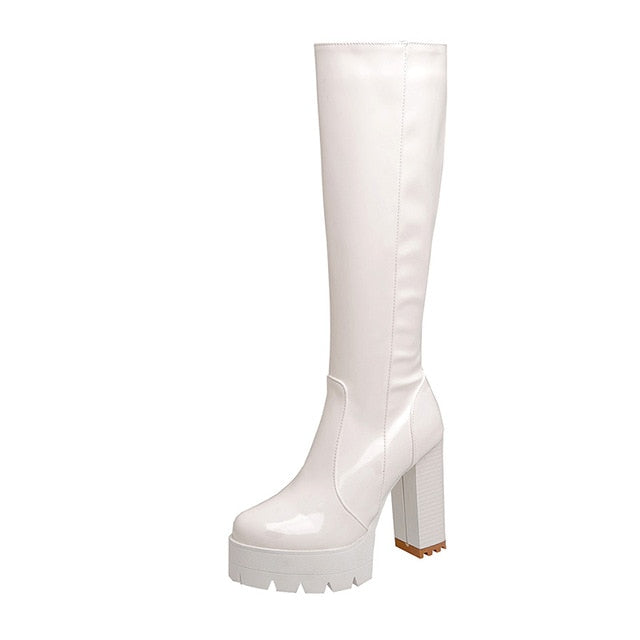 Versatile women's Faith studded long boots; stylish fashion footwear with a chunky heel design.