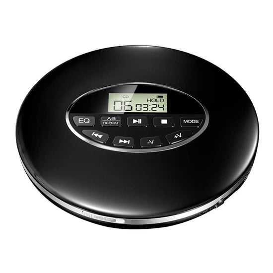 Small Walkman CD player, portable for personal audio. Compact anti-skip music device for listening on the go.