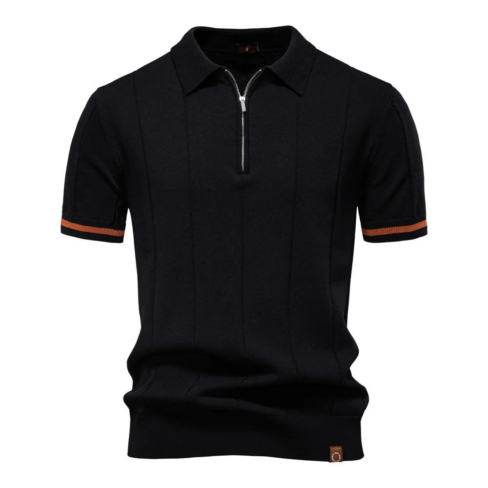Men's fashion quarter-zip knit polo, a comfortable and stylish top suitable for various casual settings.