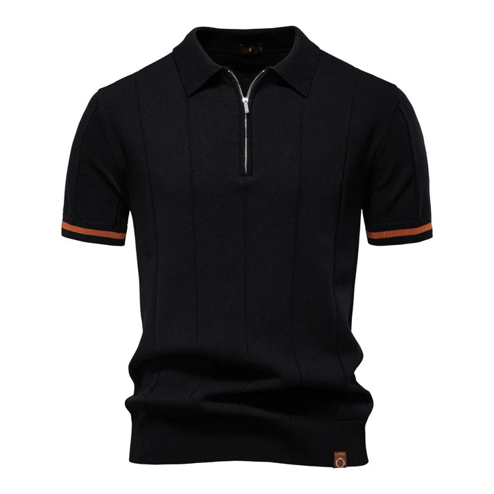Men's fashion quarter-zip knit polo, a comfortable and stylish top suitable for various casual settings.