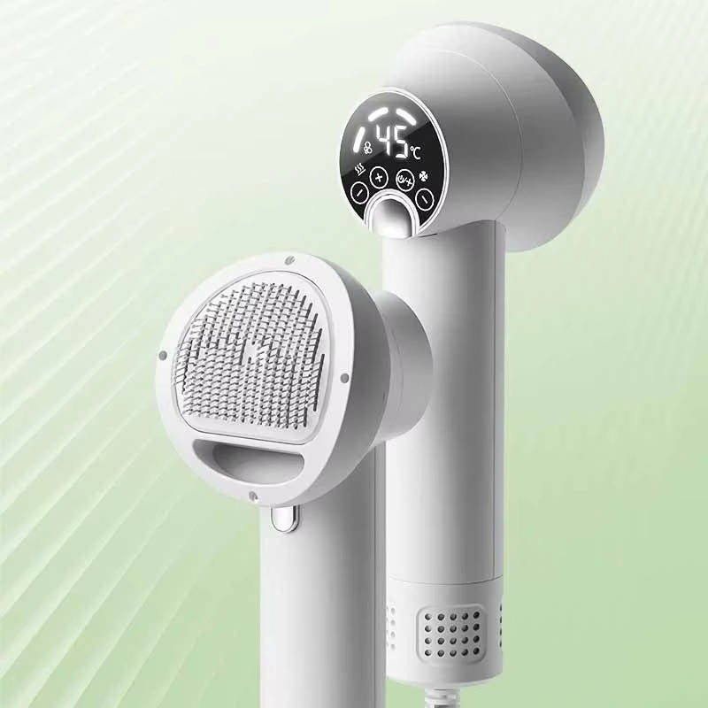 Pet dryer kit showing the hair dryer and detachable massage comb, essential pet care tools.