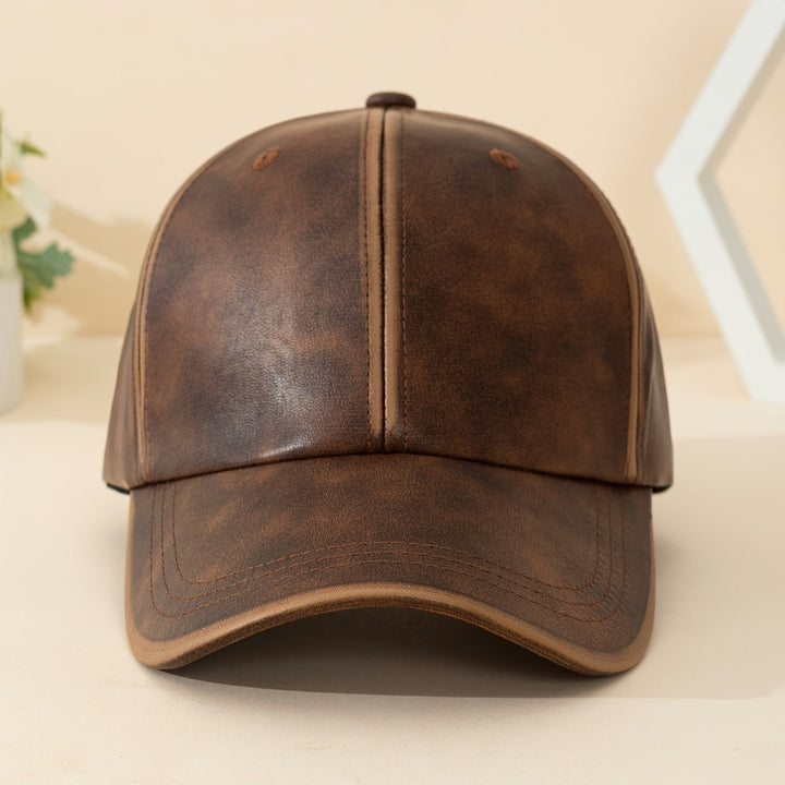 Durable men's classic brown leather hat, essential accessory for timeless style.