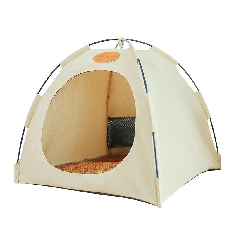 Handmade rattan cat tent, a perfect blend of style and pet comfort with cooling mat.