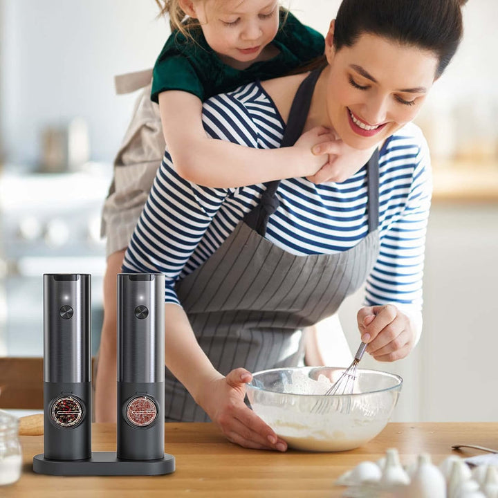 Premium electric salt grinder & pepper mill. Stainless steel, rechargeable, adjustable grind, a must-have kitchen tool.