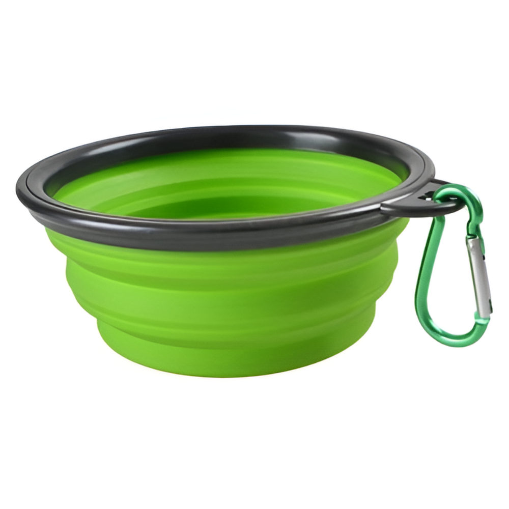 Purple collapsible silicone pet travel bowl for dogs and cats, ideal for hiking and camping.