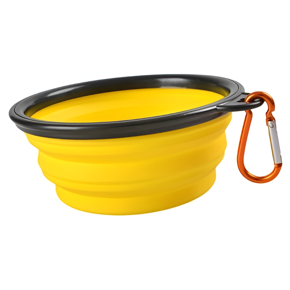 Set of multi-colored collapsible silicone pet travel bowls for dogs and cats, essential pet supplies.