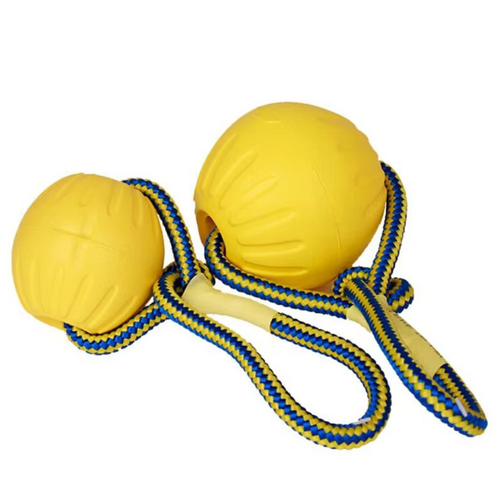 Unisex dog toy ball, blue, made for vigorous fetch and tugging sessions, very durable