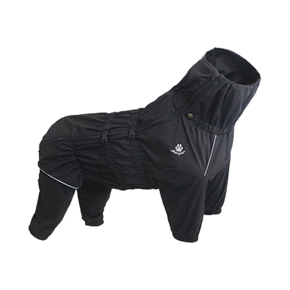 Top-down view of a red waterproof dog coat, ready for outdoor pet adventures. Dog apparel.