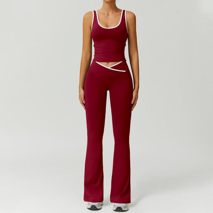 Women's two-piece activewear set: sculpting capri leggings & sports bra for fitness & gym workouts.