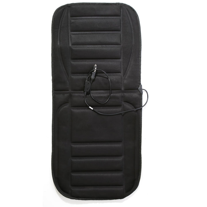 Heated car seat pad with full coverage for universal fit, comfort, and winter pain relief.