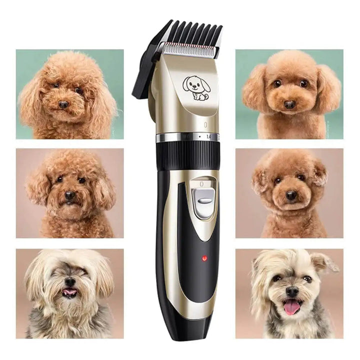 Ergonomic, low-noise pet trimmer for dogs and cats, showing ceramic blade and comfortable grip.