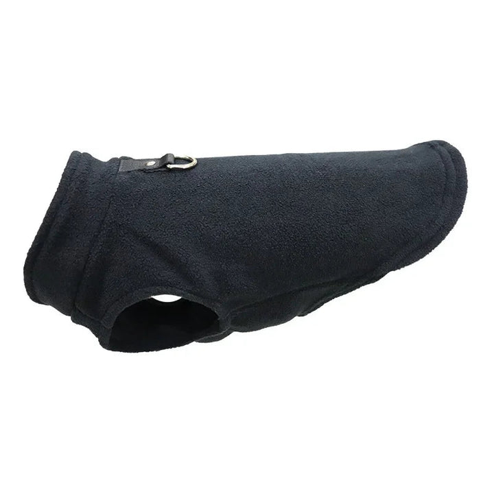 Warm fleece dog jacket with D-ring; brown small dog winter wear; cozy pet vest