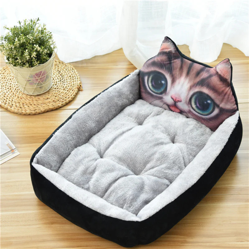Soft grey comfort pet bed for cats and dogs, plush puppy & kitty lounger, cushioned for cozy rest