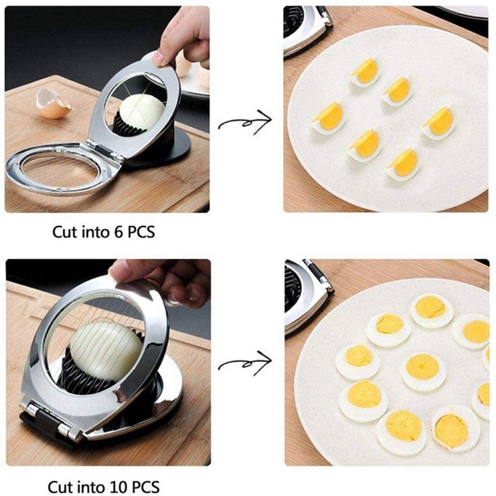 Multi-functional stainless steel egg slicer; a must-have kitchen tool for efficient food prep.
