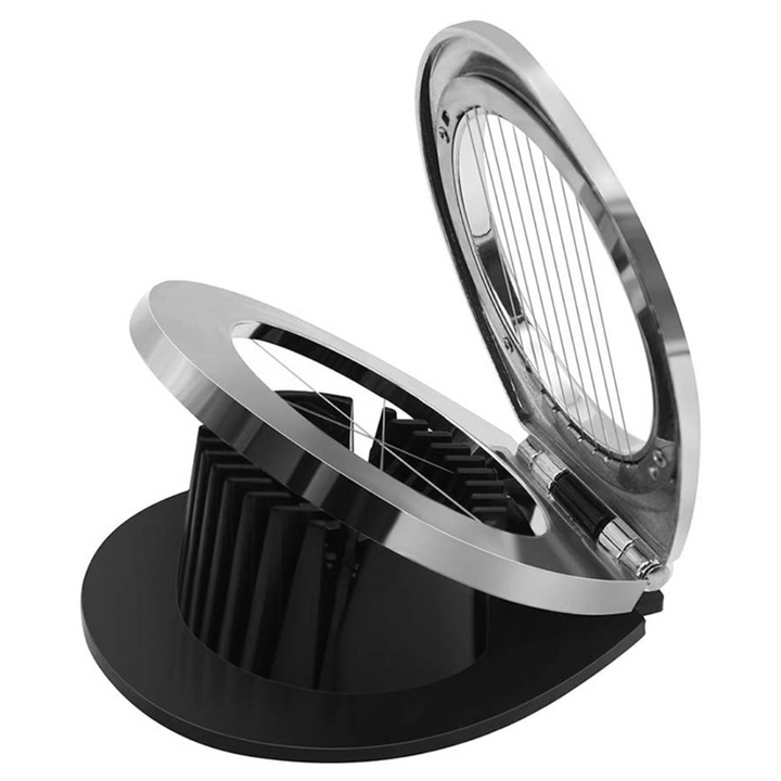 Easy clean egg slicer made of premium stainless steel. Perfect cooking aid for salads and snacks.