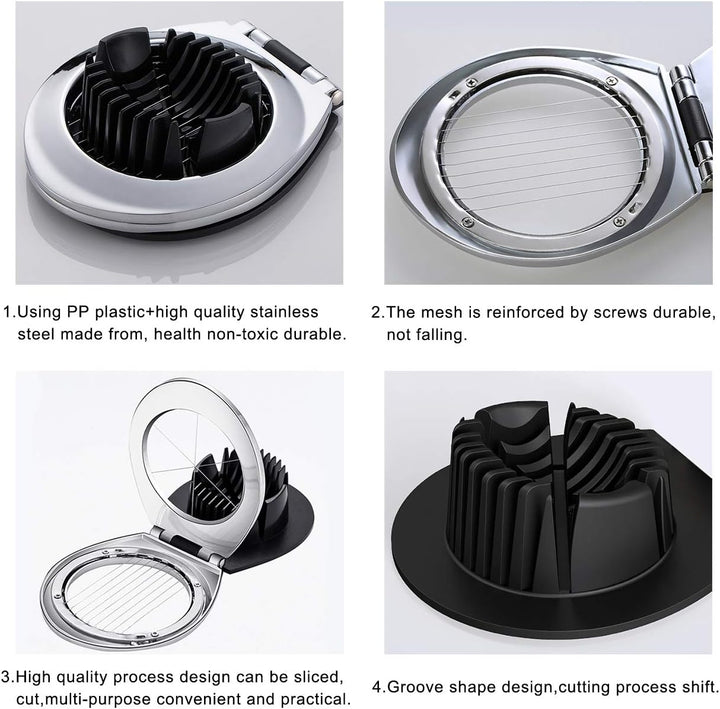 Unisex design stainless steel egg slicer. Versatile fruit cutter & egg slicer for quick meals.