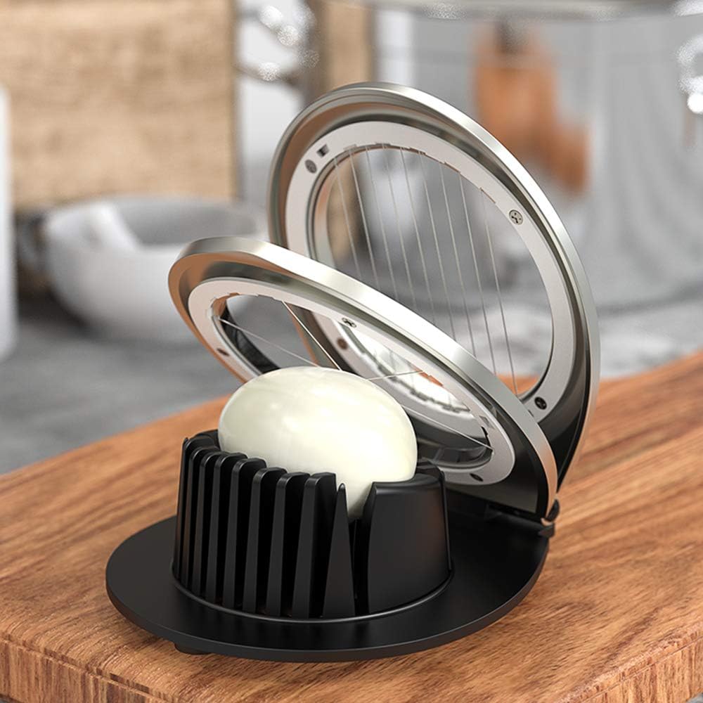 Stainless steel egg slicer for perfect slices every time. Essential kitchen tool for quick food prep.