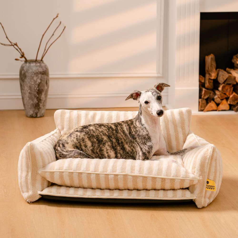 Comfortable striped faux lambswool pet sofa bed cover, washable and durable for dog and cat