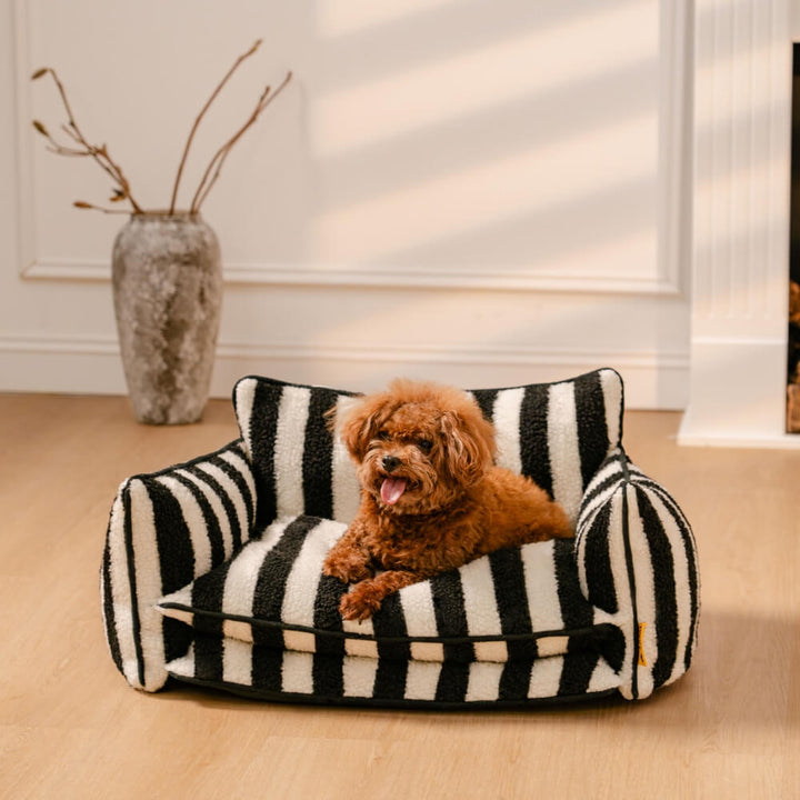 Durable pet sofa bed cover, striped faux lambswool replacement for ultimate dog & cat coziness
