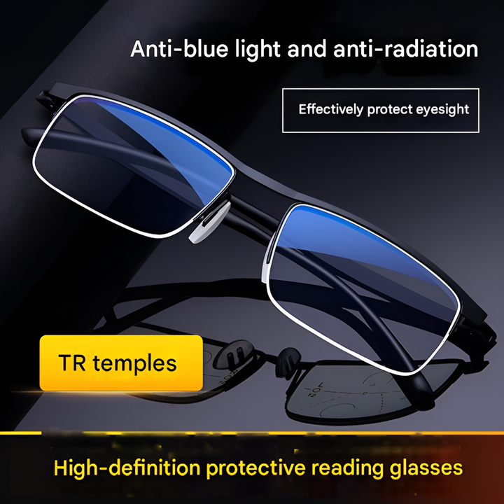Comfortable & stylish progressive multifocal eyewear for men & women, providing clear vision correction.