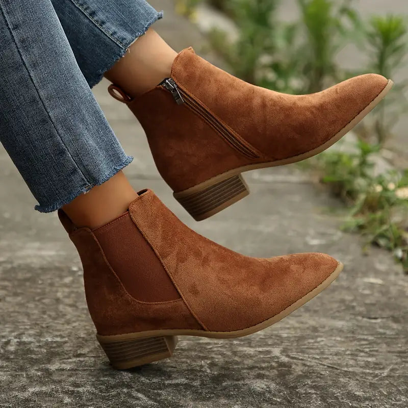 Stylish Women's Anica Classic Chelsea boots in brown, perfect for fall & winter comfort. Slip-on ankle boots.