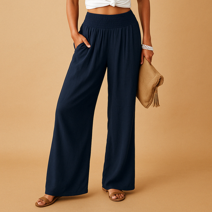 Stylish multi-color lightweight summer trousers for women, perfect for casual warm weather outfits.