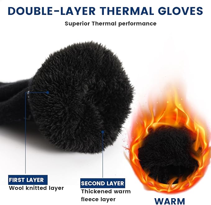 Black touchscreen winter gloves, ideal for outdoor activities & keeping hands warm.