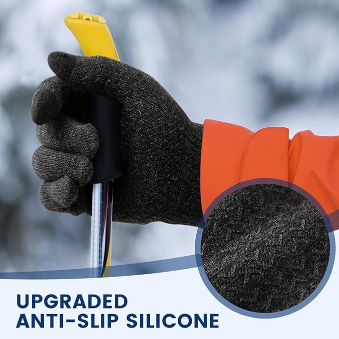 Gray unisex thermal gloves with touchscreen fingers, essential winter accessories for cold.